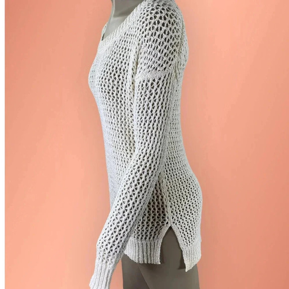 W118 by Walter Baker Cream Open Knit Pullover Sweater Women Size S Gold Thread - Picture 3 of 16